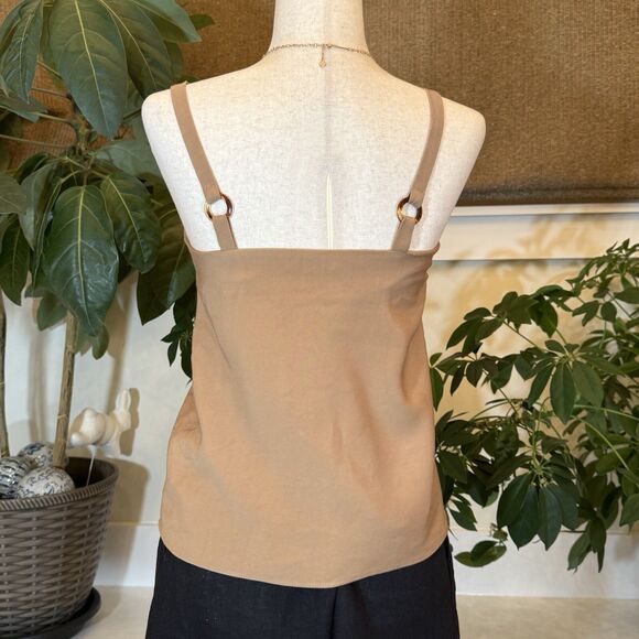 TopShop Women's Top‎ Size 6 Tank Tan Lucite Tortoise Ring Embellished V-Neck EUC - Picture 4 of 9